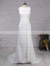 Lace Satin Chiffon Scoop Neck Sheath/Column Sweep Train Appliques Lace Wedding Dresses #LDB00023257