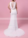 Lace Satin Chiffon Scoop Neck Sheath/Column Sweep Train Appliques Lace Wedding Dresses #LDB00023257