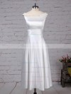 Satin Scoop Neck Princess Tea-length Bow Wedding Dresses #LDB00023269