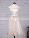 Lace Tulle Scoop Neck A-line Knee-length Appliques Lace Wedding Dresses #LDB00023302