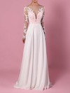 Chiffon Tulle Scoop Neck A-line Sweep Train Appliques Lace Wedding Dresses #LDB00023209