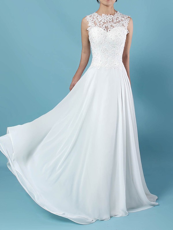 Chiffon Tulle Scoop Neck A-line Floor-length Appliques Lace Wedding Dresses #LDB00023305