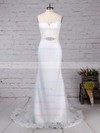 Lace Organza V-neck Trumpet/Mermaid Sweep Train Appliques Lace Wedding Dresses #LDB00023228