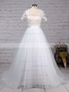 Tulle Scoop Neck Ball Gown Sweep Train Appliques Lace Wedding Dresses #LDB00023225