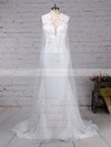 Tulle Chiffon Scoop Neck Trumpet/Mermaid Sweep Train Appliques Lace Wedding Dresses #LDB00023231
