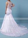Tulle Silk-like Satin V-neck Trumpet/Mermaid Sweep Train Beading Wedding Dresses #LDB00023242