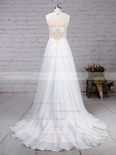Chiffon Tulle V-neck Princess Court Train Beading Wedding Dresses #LDB00023244