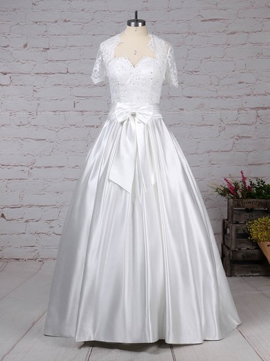 Lace Satin Sweetheart Ball Gown Floor-length Bow Wedding Dresses #LDB00023256