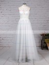 Tulle Scoop Neck A-line Sweep Train Appliques Lace Wedding Dresses #LDB00023266