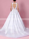 Satin V-neck Ball Gown Court Train Beading Wedding Dresses #LDB00023311
