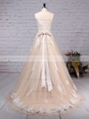 Tulle Scoop Neck Ball Gown Sweep Train Beading Wedding Dresses #LDB00023186