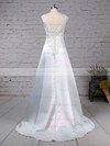 Satin Tulle V-neck Princess Sweep Train Appliques Lace Wedding Dresses #LDB00023301