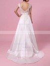 Satin Tulle V-neck Princess Sweep Train Appliques Lace Wedding Dresses #LDB00023301