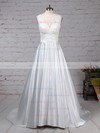 Satin Tulle Scoop Neck Ball Gown Sweep Train Appliques Lace Wedding Dresses #LDB00023319
