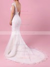 Tulle Scoop Neck Trumpet/Mermaid Sweep Train Appliques Lace Wedding Dresses #LDB00023152