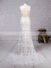 Lace V-neck Trumpet/Mermaid Sweep Train Appliques Lace Wedding Dresses #LDB00023284