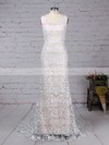 Lace V-neck Trumpet/Mermaid Sweep Train Appliques Lace Wedding Dresses #LDB00023284