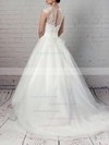 Organza Tulle Scoop Neck Ball Gown Sweep Train Appliques Lace Wedding Dresses #LDB00023192