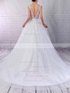 Tulle V-neck Ball Gown Sweep Train Beading Wedding Dresses #LDB00023221
