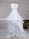 Organza V-neck Ball Gown Sweep Train Ruffles Wedding Dresses #LDB00023222