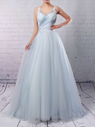 Tulle V-neck Ball Gown Court Train Beading Wedding Dresses #LDB00023241