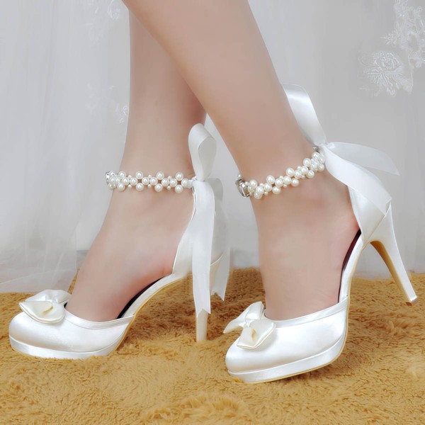 Women's Pumps Stiletto Heel White Satin Wedding Shoes