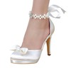 Women's Pumps Stiletto Heel White Satin Wedding Shoes #LDB03030918