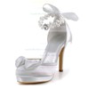 Women's Pumps Stiletto Heel White Satin Wedding Shoes #LDB03030918