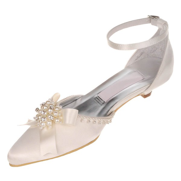 Women's Pumps Kitten Heel White Satin Wedding Shoes #LDB03030919
