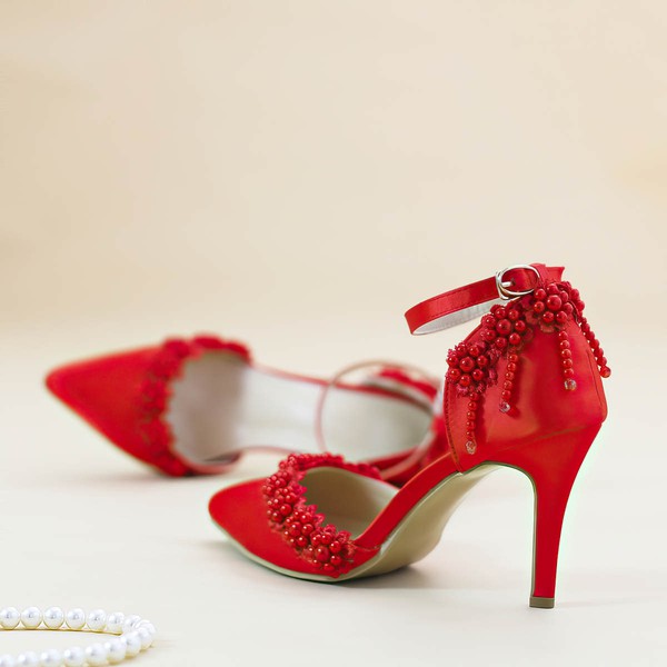 Women's Pumps Stiletto Heel White Satin Wedding Shoes #LDB03030921