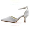 Women's Pumps Cone Heel White Satin Wedding Shoes #LDB03030923