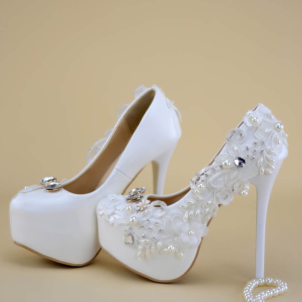 Women's Pumps Stiletto Heel White Leatherette Wedding Shoes