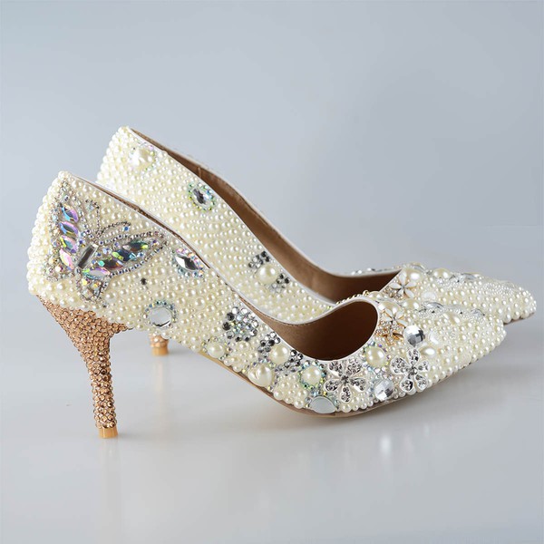 Women's Pumps Cone Heel Champagne Leatherette Wedding Shoes #LDB03030930