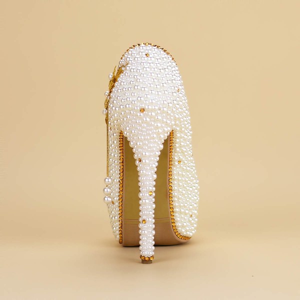 Women's Pumps  Stiletto Heel White Leatherette Wedding Shoes #LDB03030933
