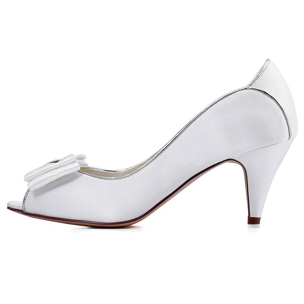 Women's Pumps Cone Heel White Satin Wedding Shoes #LDB03030876