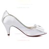 Women's Pumps Cone Heel White Satin Wedding Shoes #LDB03030876