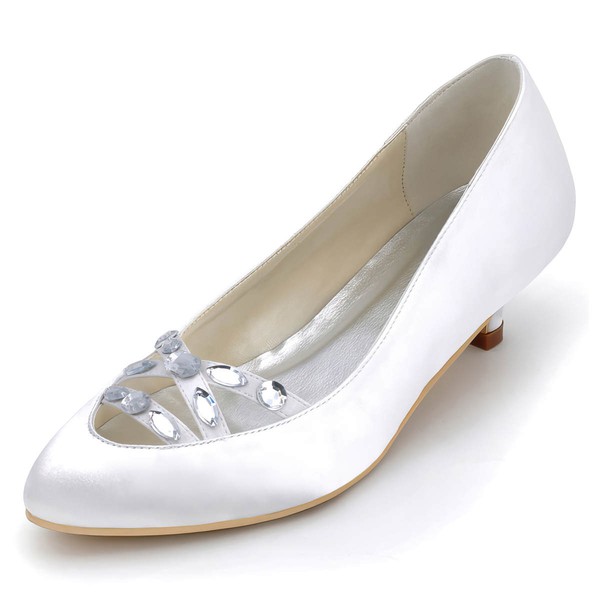 Women's Pumps Kitten Heel White Satin Wedding Shoes