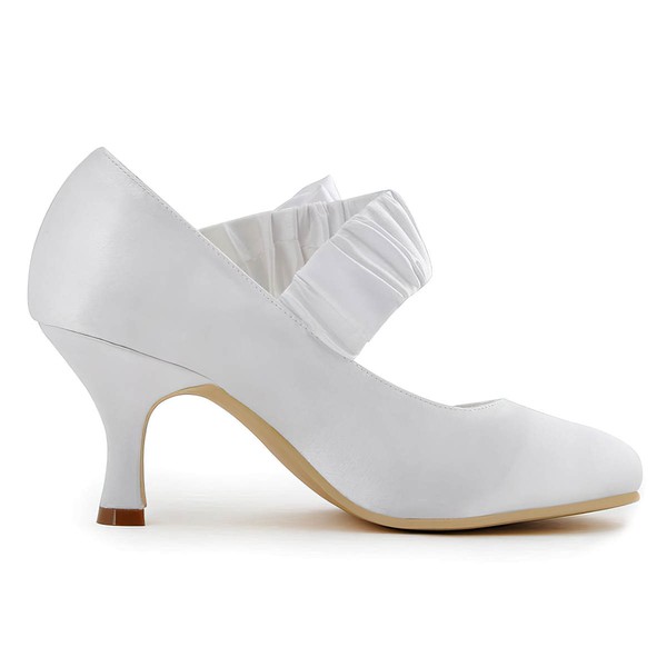 Women's Pumps Cone Heel White Satin Wedding Shoes #LDB03030880