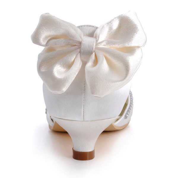 Women's Pumps Kitten Heel White Satin Wedding Shoes #LDB03030881