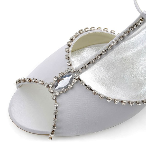 Women's Peep Toe Wedge Heel White Satin Wedding Shoes #LDB03030882