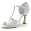 Women's Pumps Cone Heel White Satin Wedding Shoes #LDB03030883
