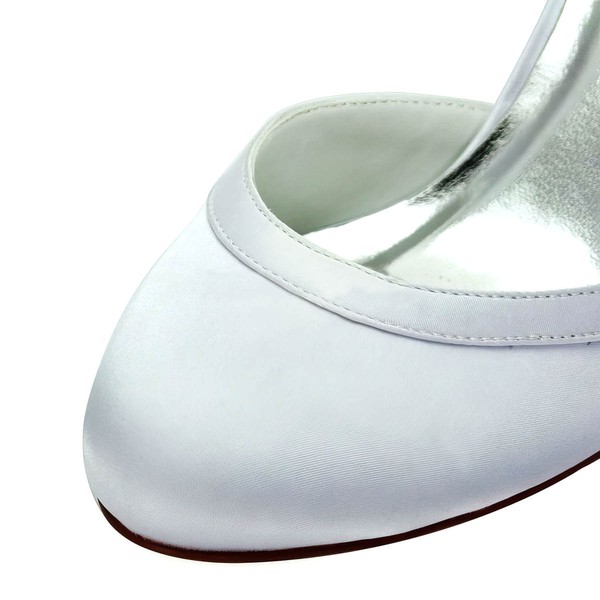Women's Pumps Cone Heel White Satin Wedding Shoes #LDB03030885
