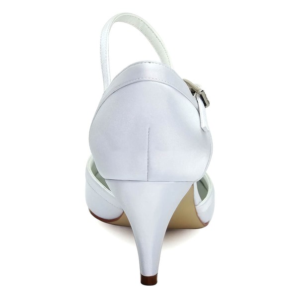 Women's Pumps Cone Heel White Satin Wedding Shoes #LDB03030885