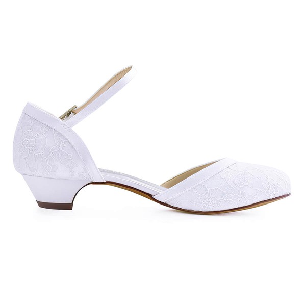 Women's Pumps Chunky Heel White Satin Wedding Shoes #LDB03030886