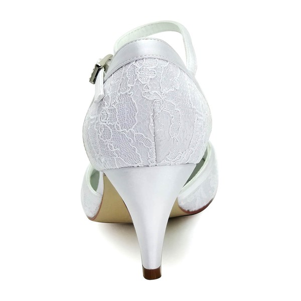 Women's Pumps Cone Heel White Satin Wedding Shoes #LDB03030887