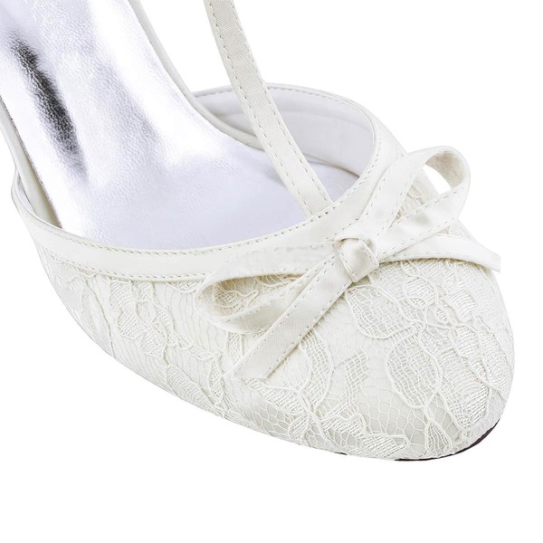 Women's Pumps Cone Heel White Satin Wedding Shoes #LDB03030893