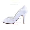 Women's Pumps Cone Heel White Satin Wedding Shoes #LDB03030894