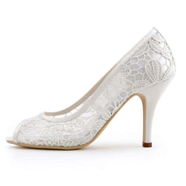 Women's Pumps Cone Heel White Satin Wedding Shoes #LDB03030895