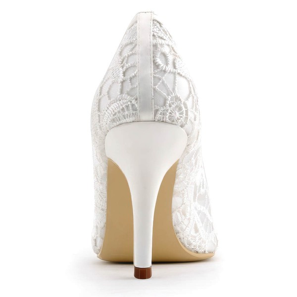 Women's Pumps Cone Heel White Satin Wedding Shoes #LDB03030895