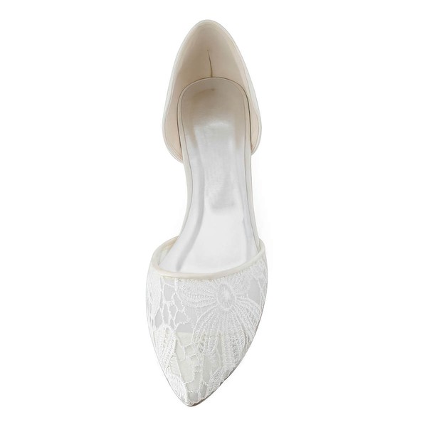 Women's Closed Toe Flat Heel White Satin Wedding Shoes